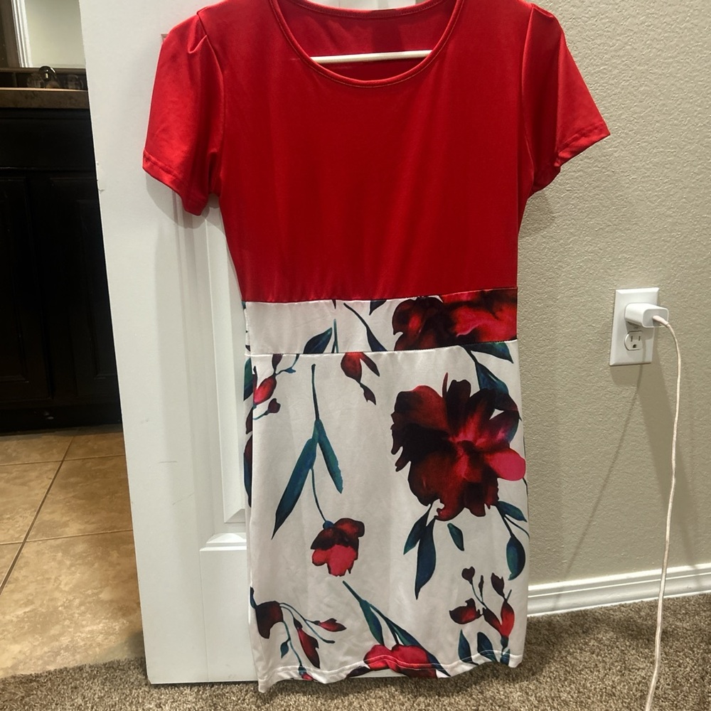 Red Floral Midi Dress